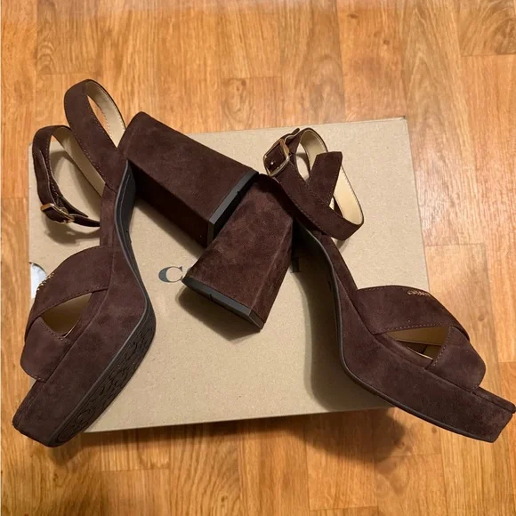 Coach Women's Rich Brown Suede Platform Heels